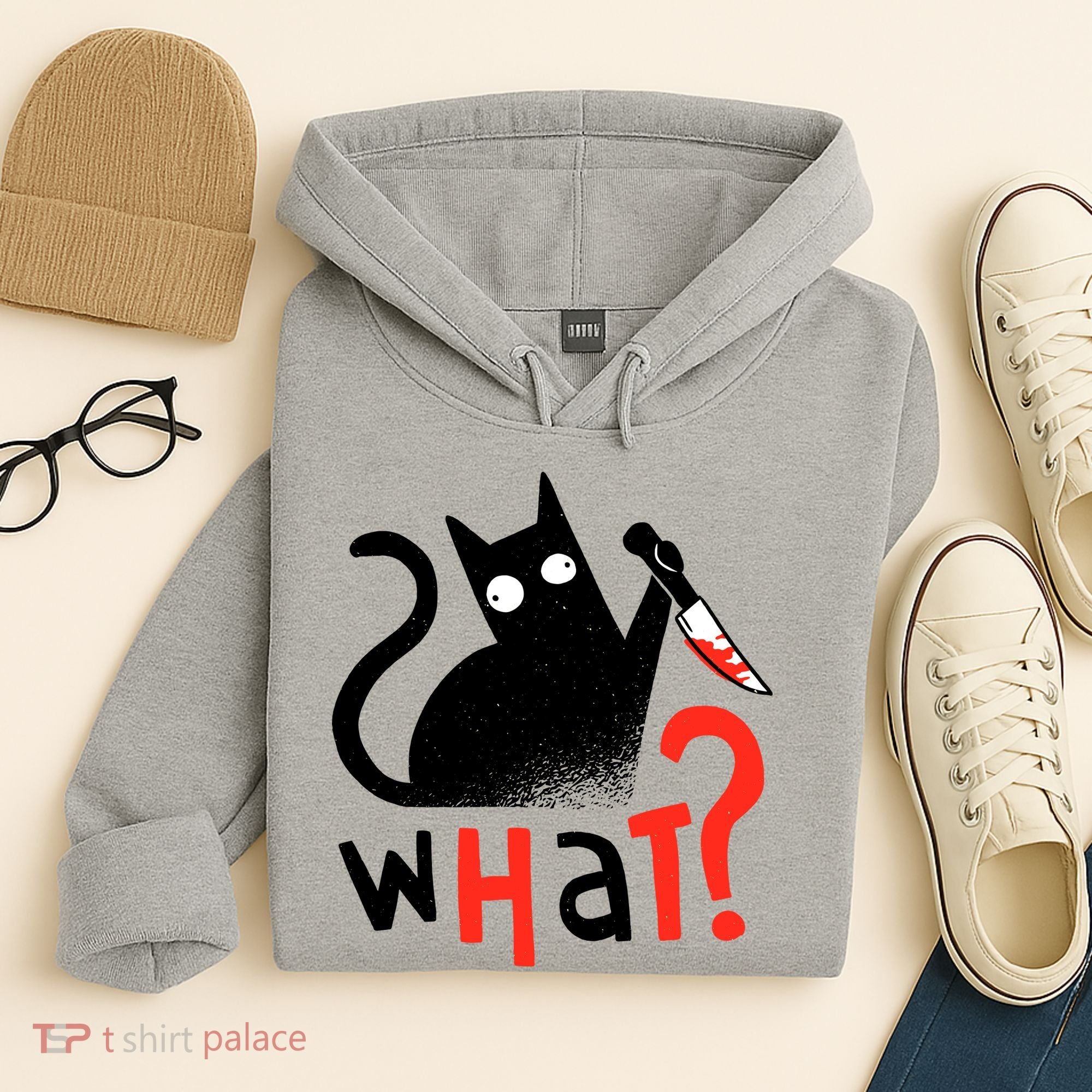 Murder Cat Bloody Knife What? Funny Humor Cats Hoodie