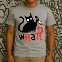 Murder Cat Bloody Knife What? Funny Humor Cats T-Shirt thumb 3