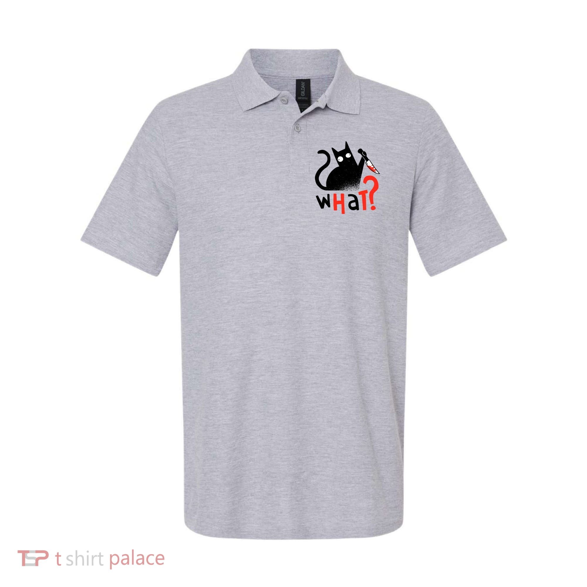 Murder Cat Bloody Knife What? Funny Humor Cats Polo