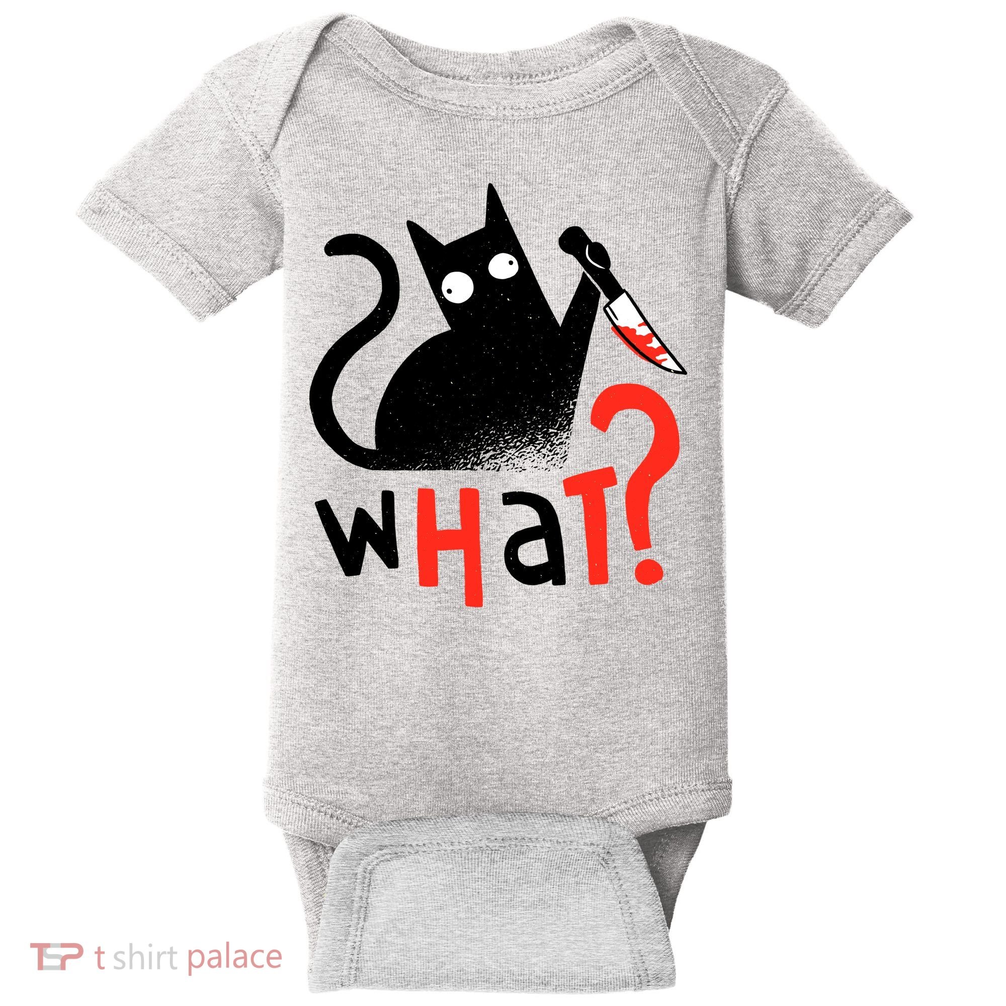 Murder Cat Bloody Knife What? Funny Humor Cats Baby Bodysuit