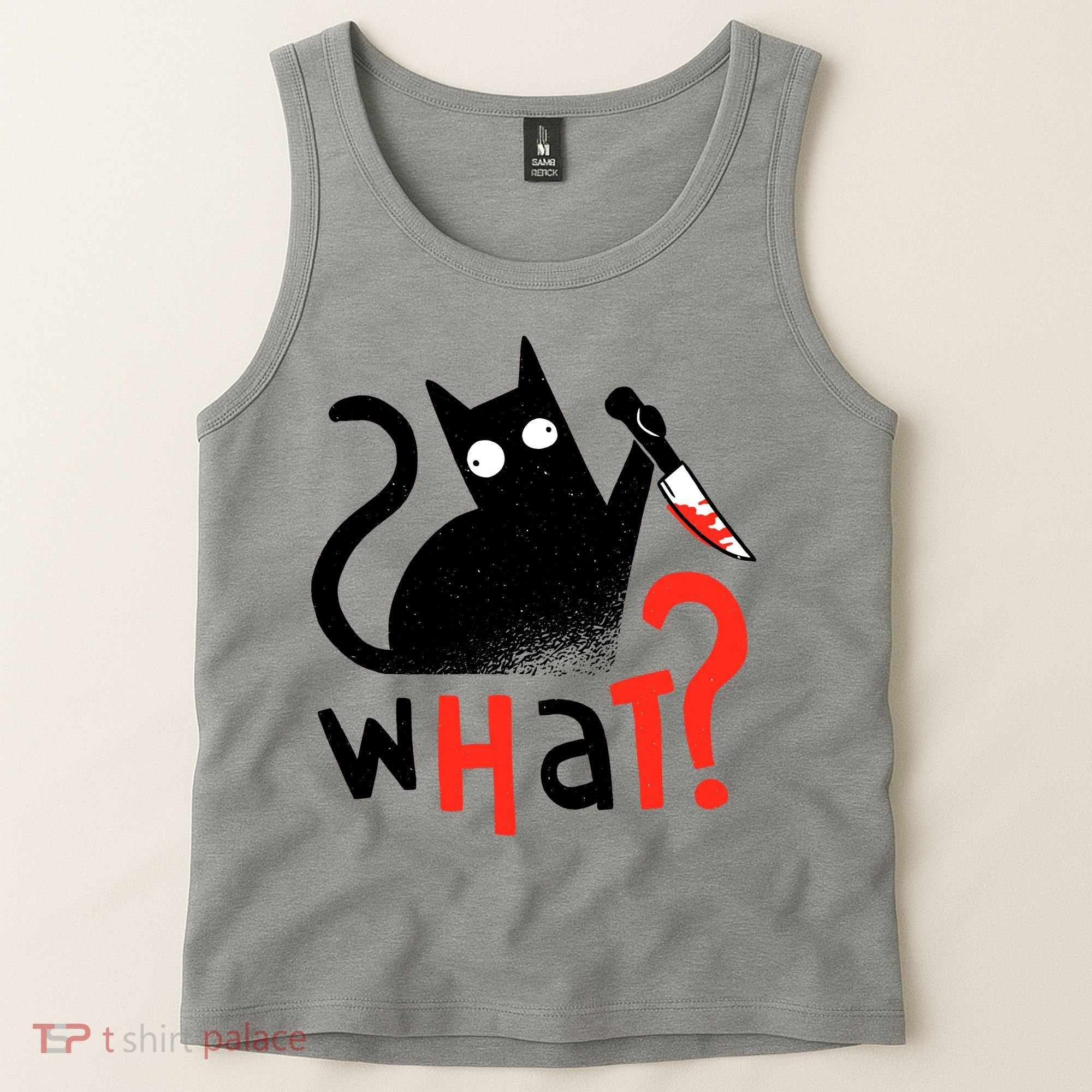 Murder Cat Bloody Knife What? Funny Humor Cats Tank Top