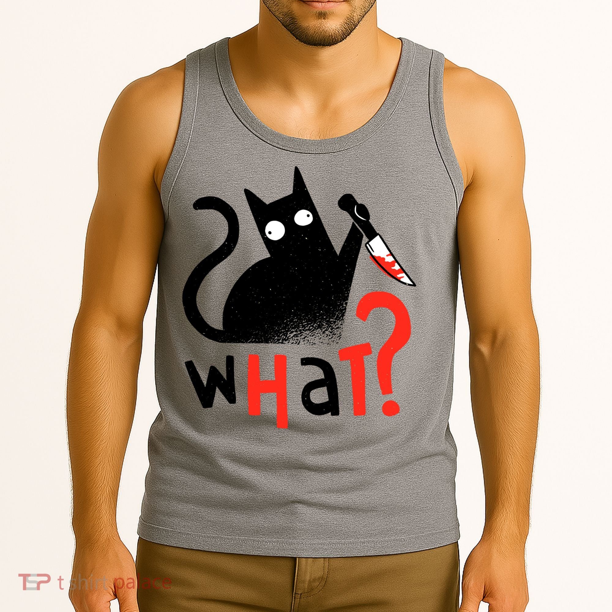 Murder Cat Bloody Knife What? Funny Humor Cats Tank Top
