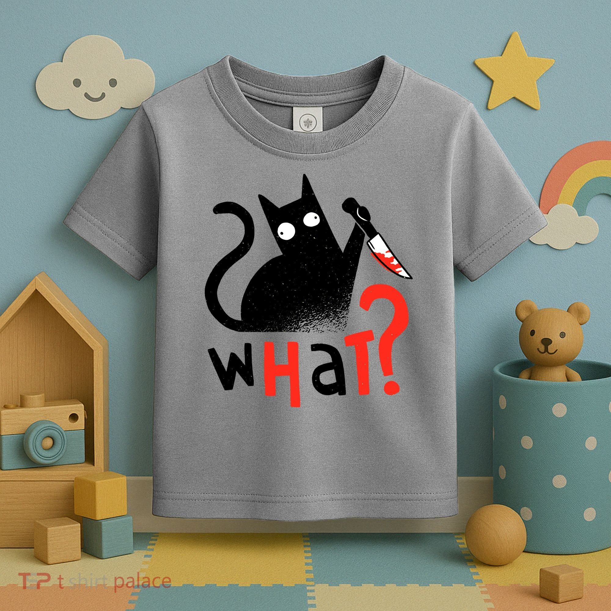 Murder Cat Bloody Knife What? Funny Humor Cats Toddler T-Shirt