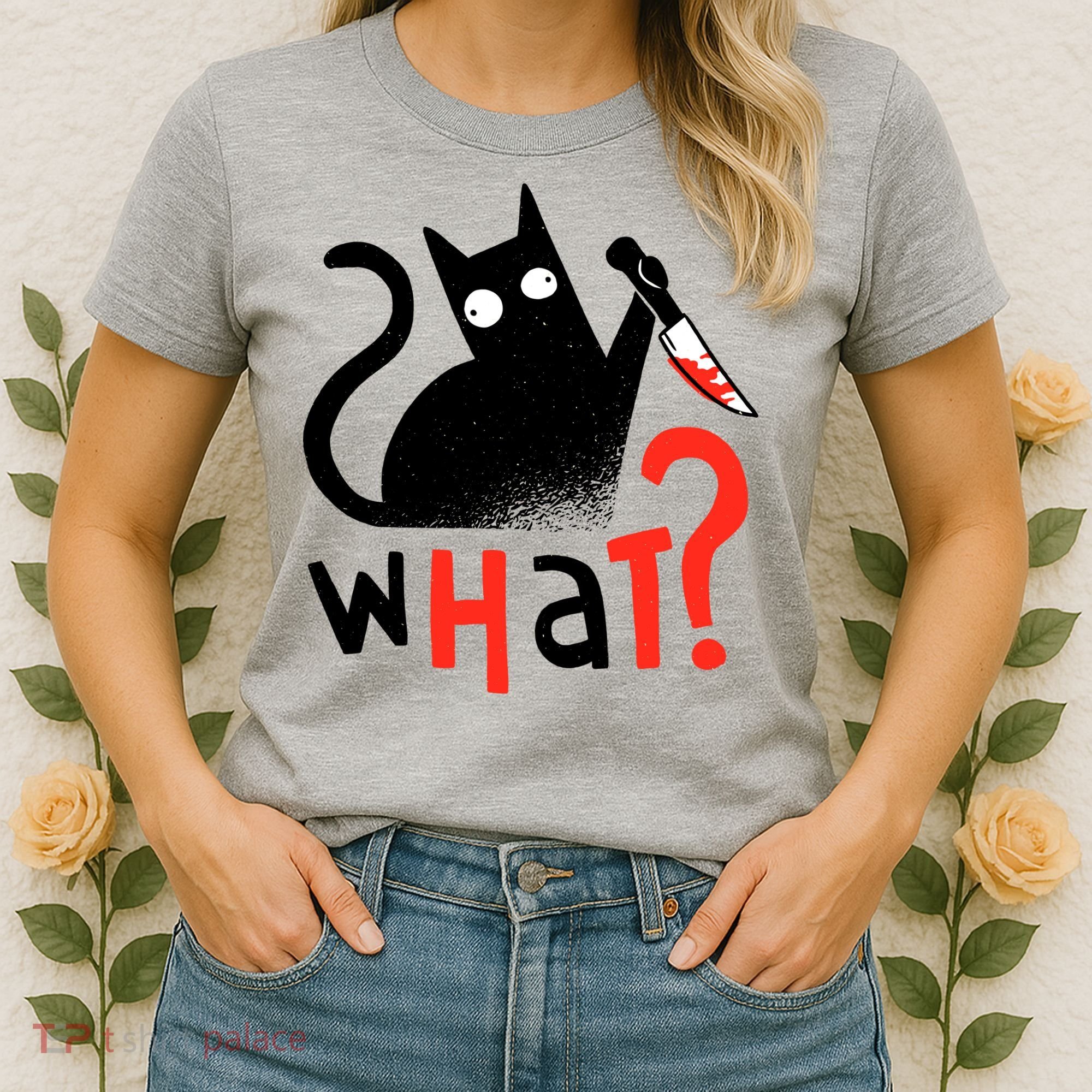 Murder Cat Bloody Knife What? Funny Humor Cats Women's T-Shirt