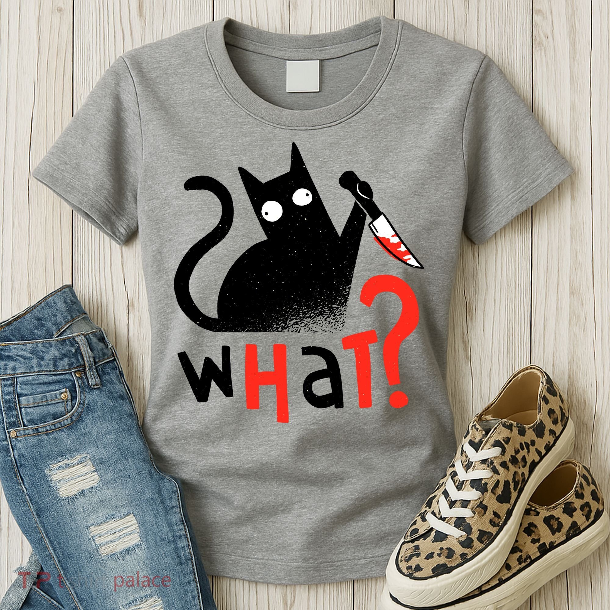 Murder Cat Bloody Knife What? Funny Humor Cats Women's T-Shirt
