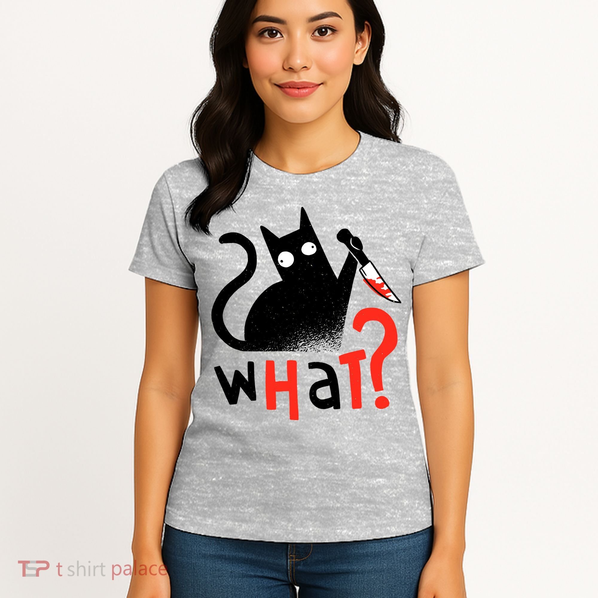 Murder Cat Bloody Knife What? Funny Humor Cats Women's T-Shirt