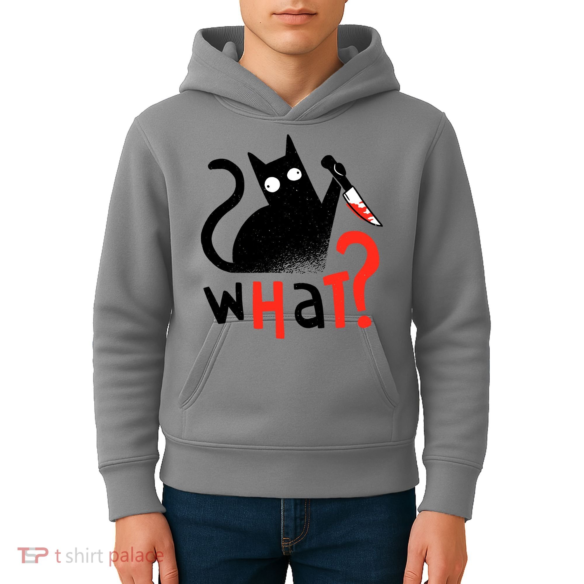 Murder Cat Bloody Knife What? Funny Humor Cats Kids Hoodie