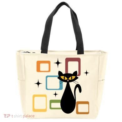 Mid Century Black Cat Tote Bag