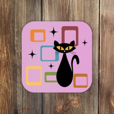 Mid Century Black Cat Coaster