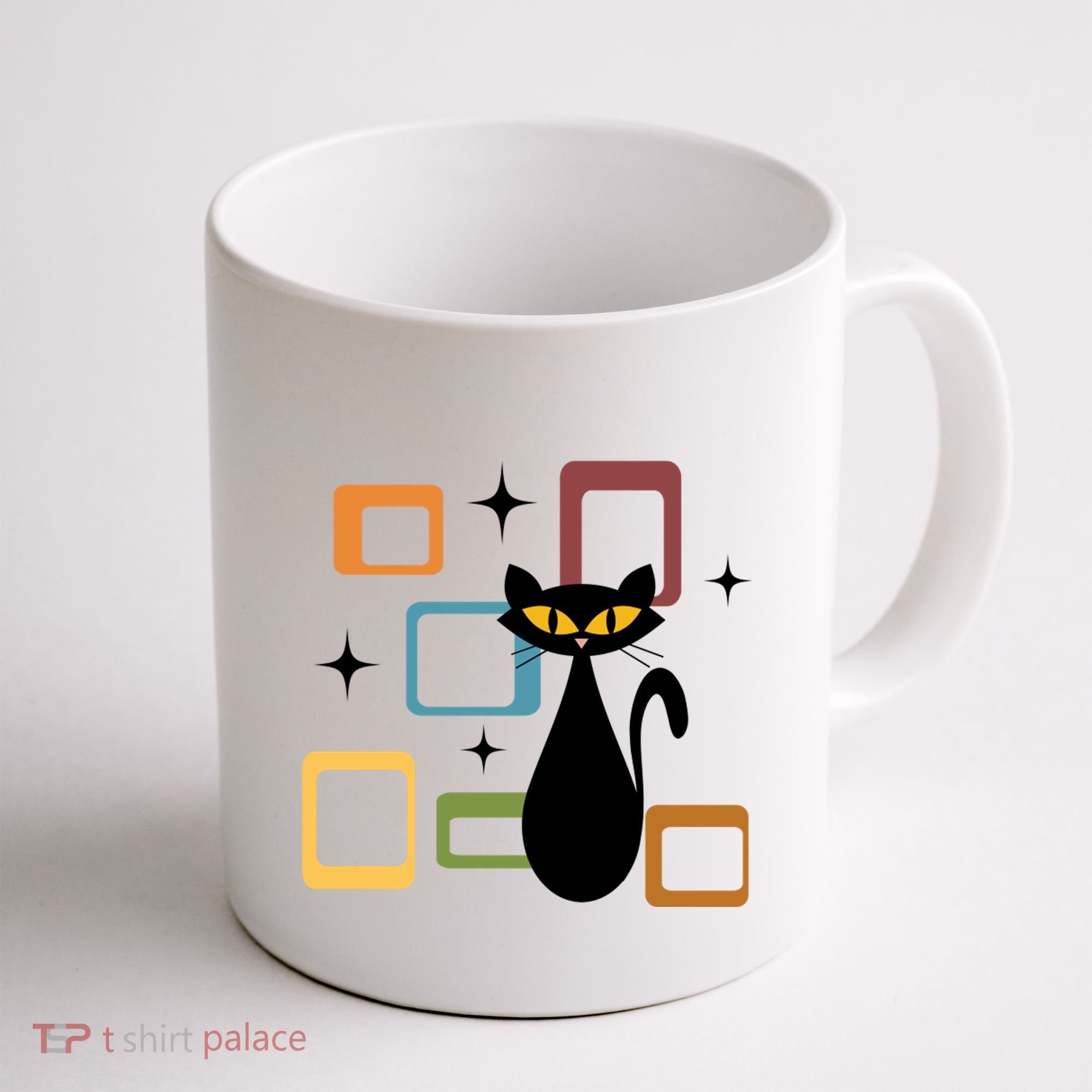 Mid Century Black Cat Coffee Mug