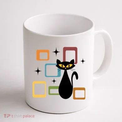 Mid Century Black Cat Coffee Mug back
