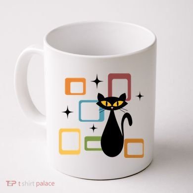 Mid Century Black Cat Coffee Mug