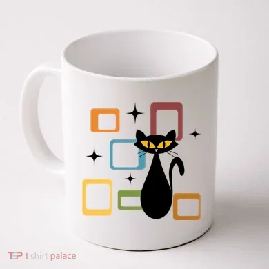 Mid Century Black Cat Coffee Mug