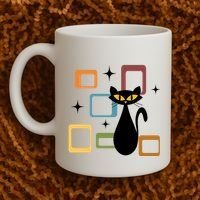 Mid Century Black Cat Coffee Mug thumb 2