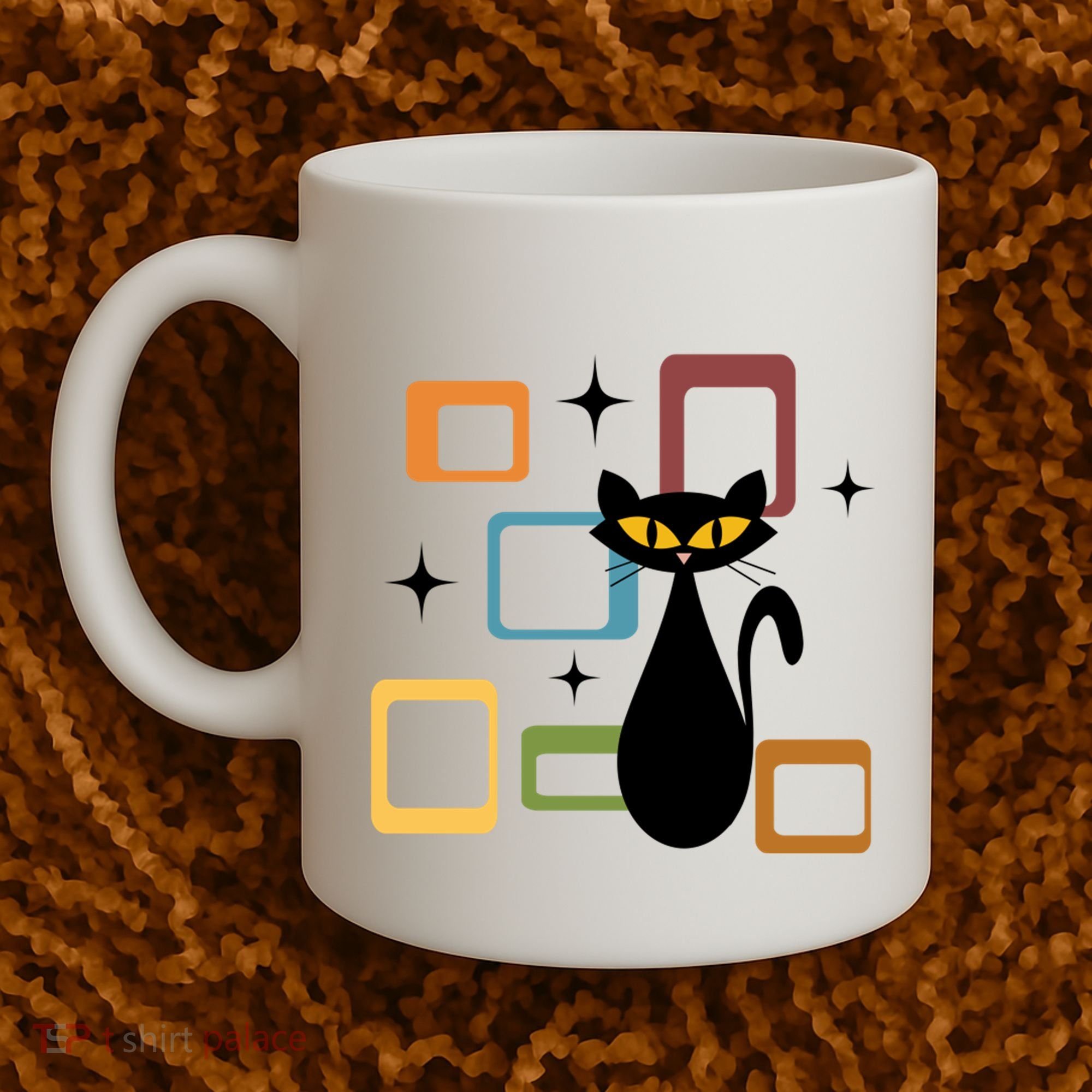 Mid Century Black Cat Coffee Mug