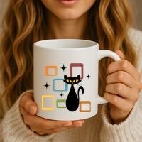 Mid Century Black Cat Coffee Mug thumb 3