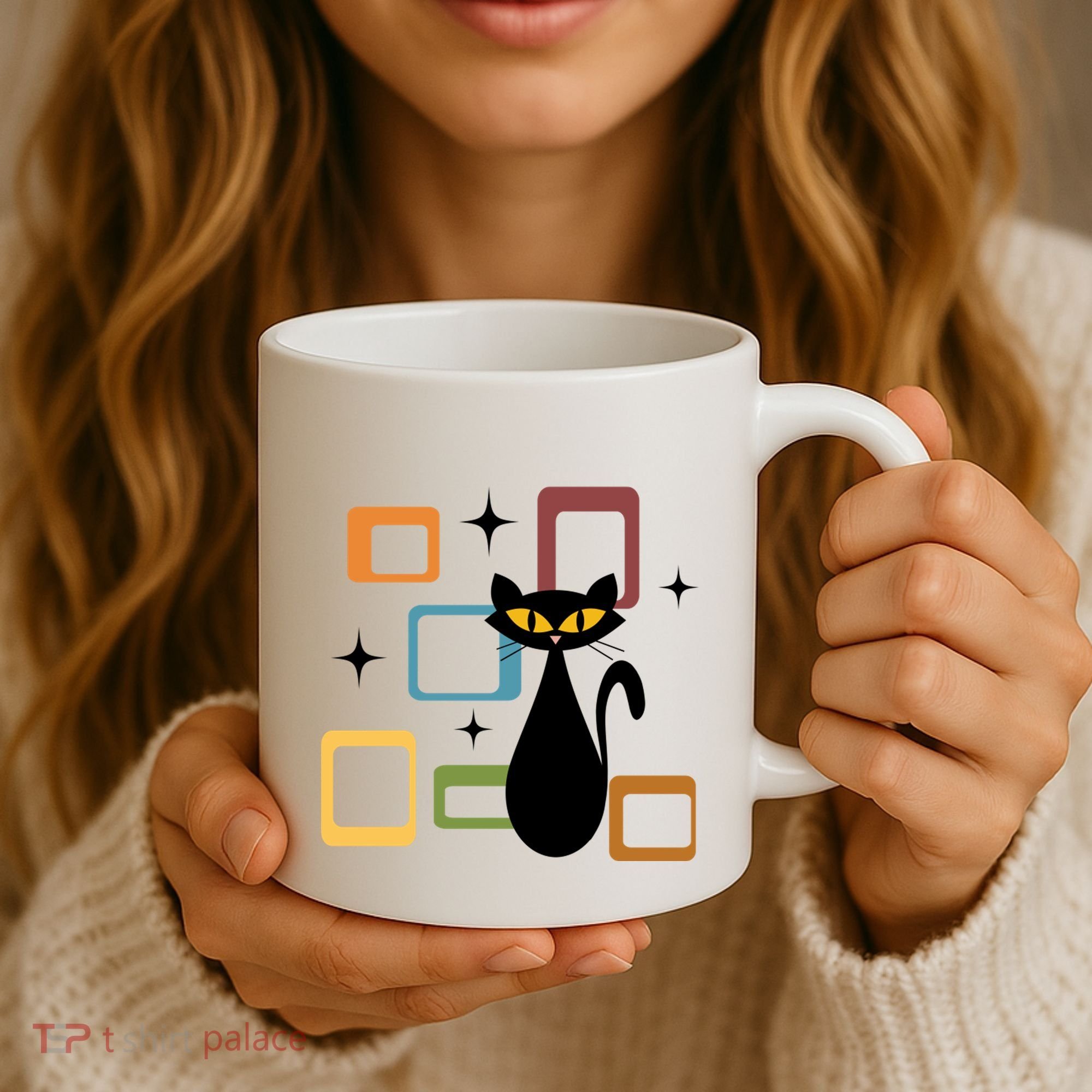 Mid Century Black Cat Coffee Mug