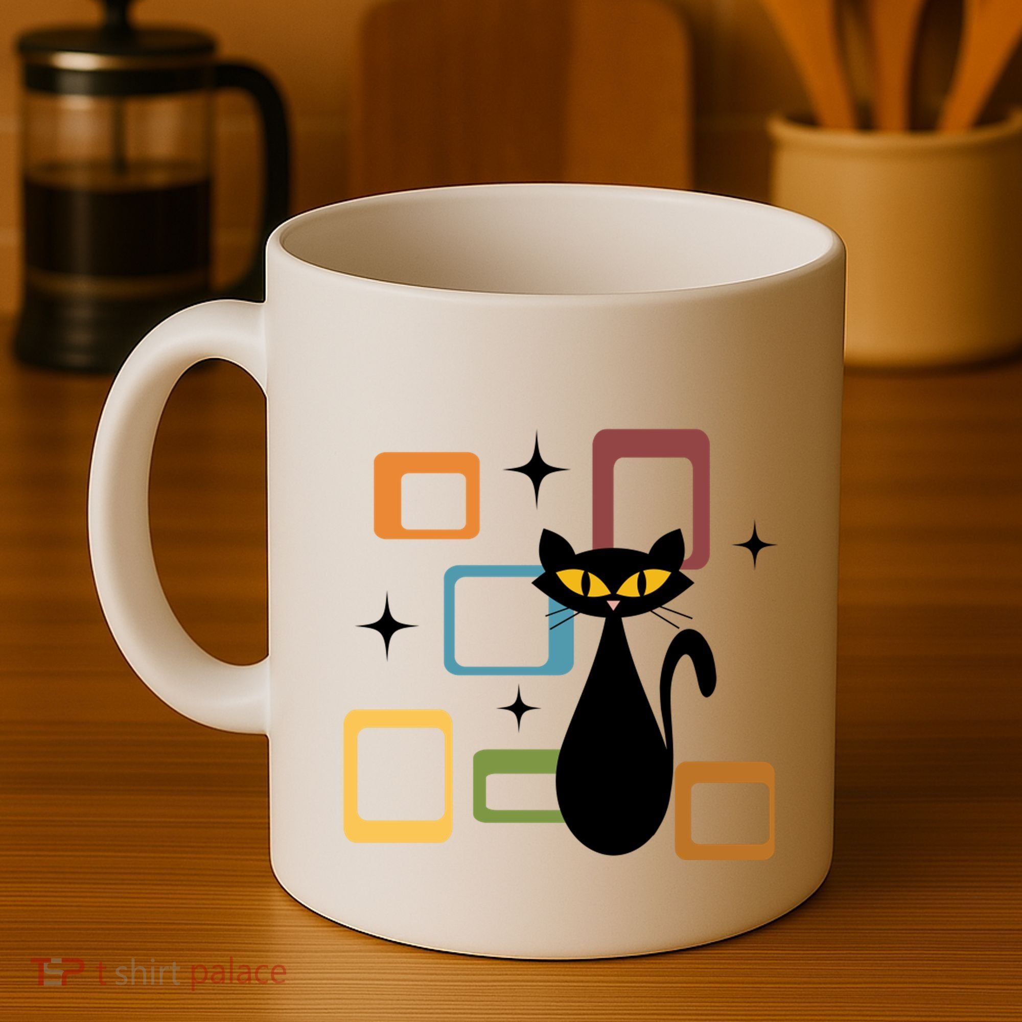 Mid Century Black Cat Coffee Mug