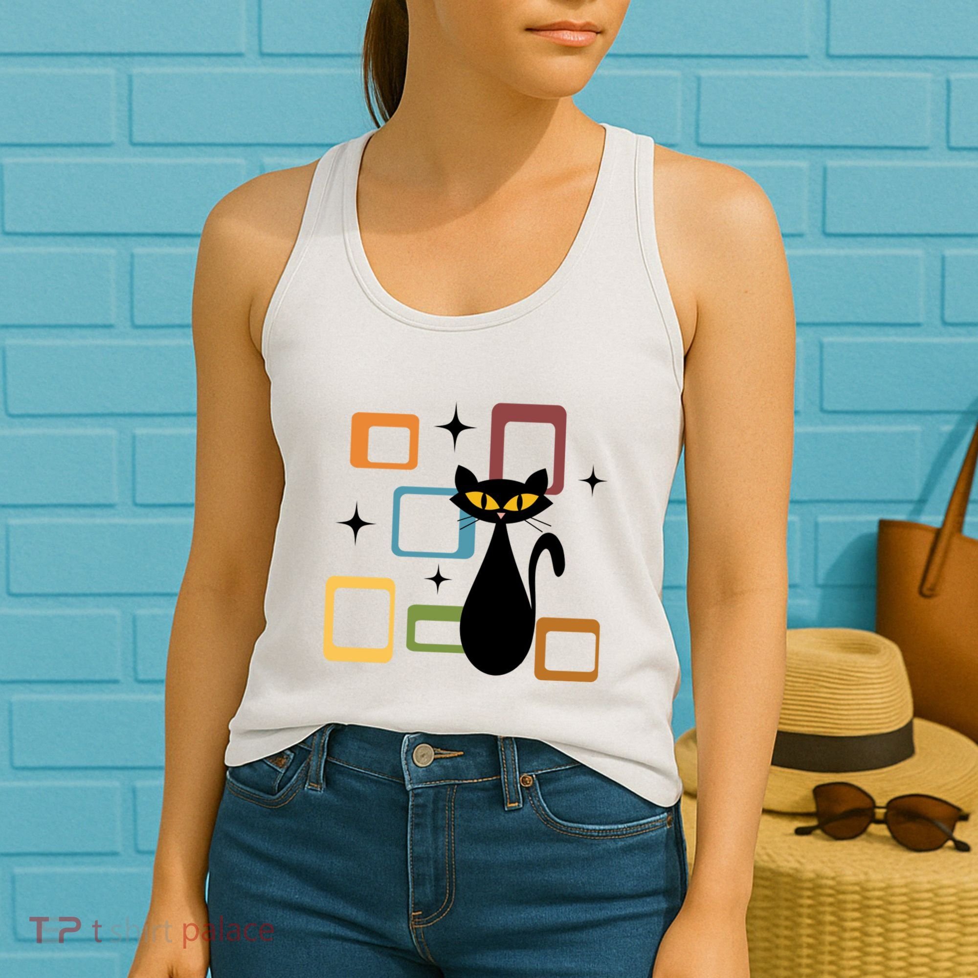 Mid Century Black Cat Women's Tank Top
