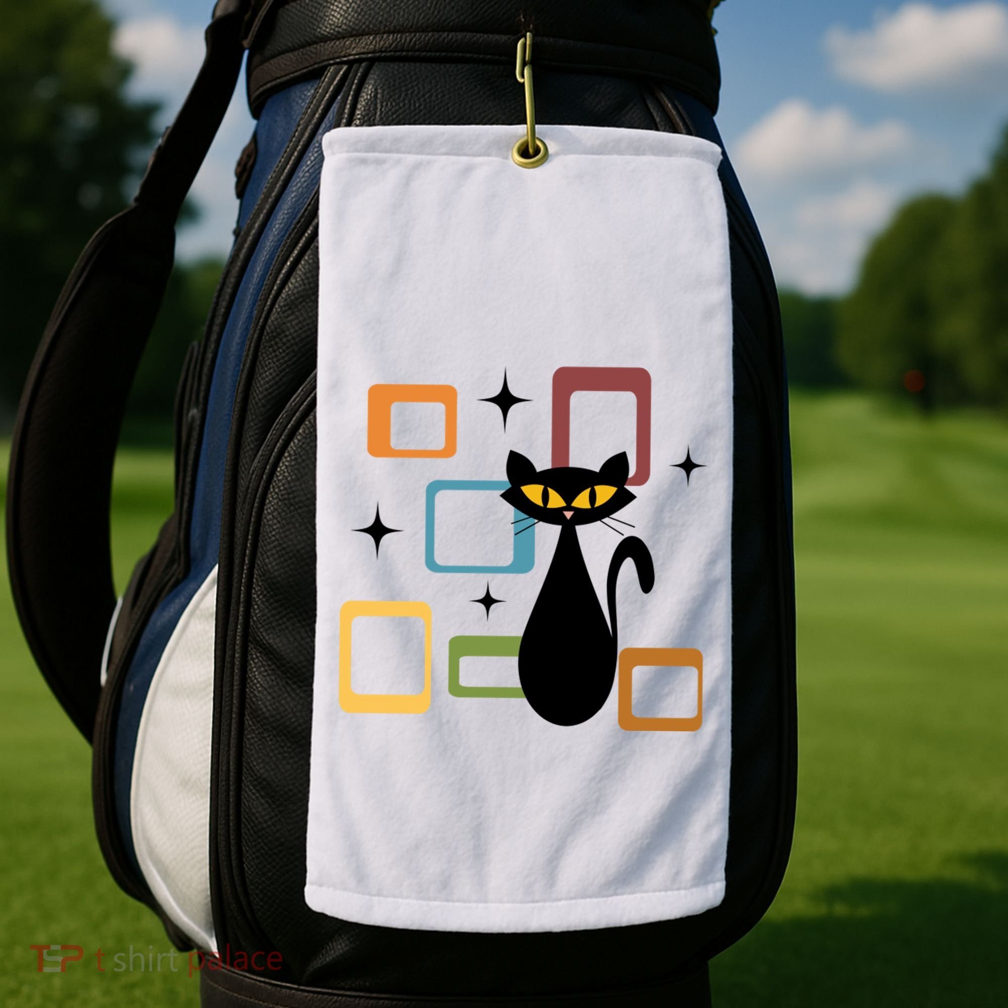 Mid Century Black Cat Golf Towel