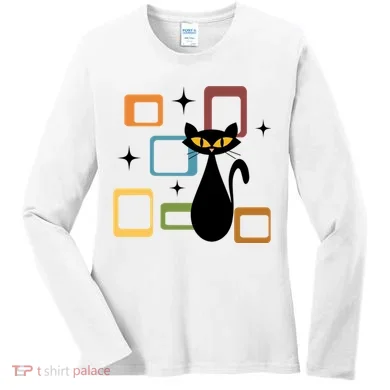 Mid Century Black Cat Women's Long Sleeve Shirt