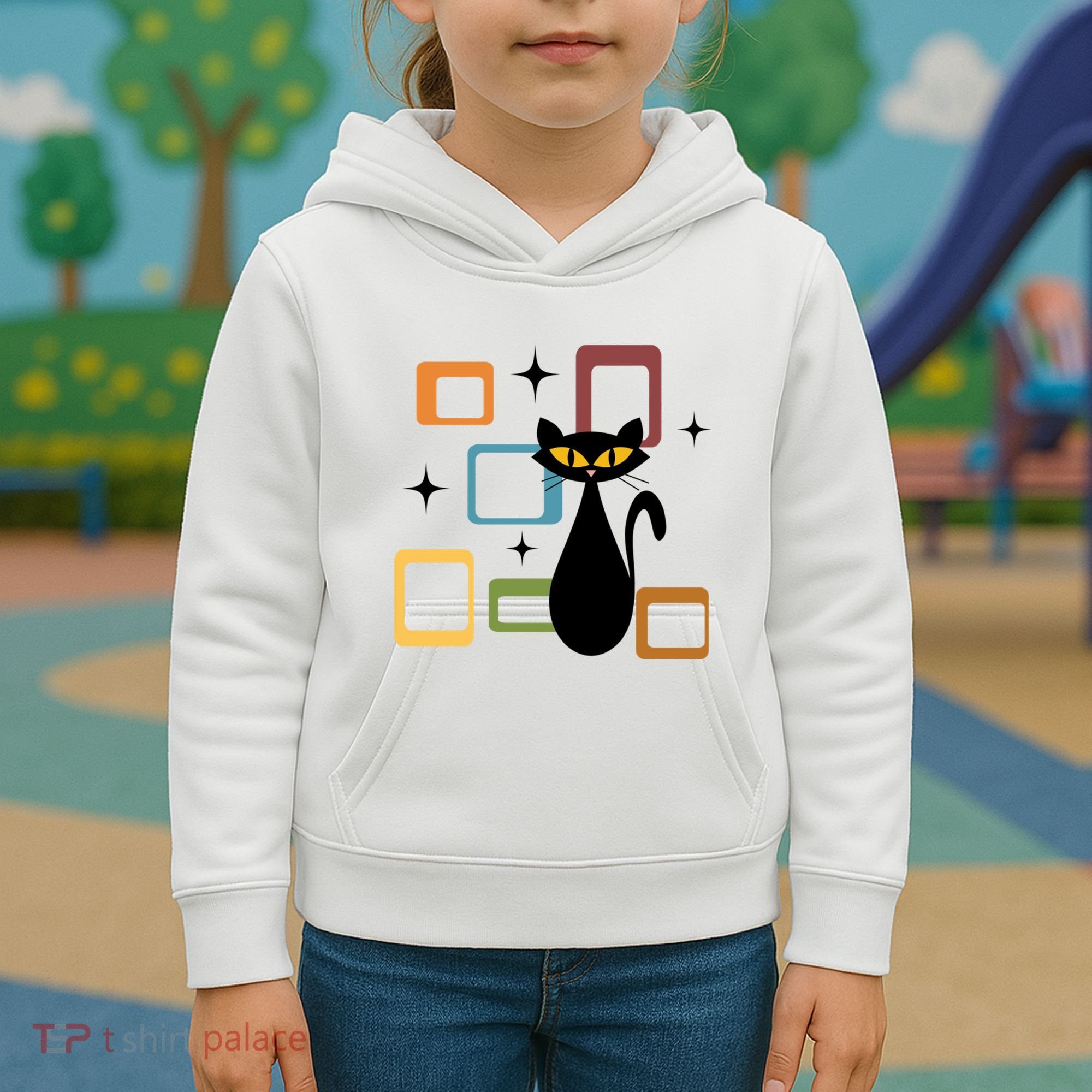 Mid Century Black Cat Kids Hoodie
