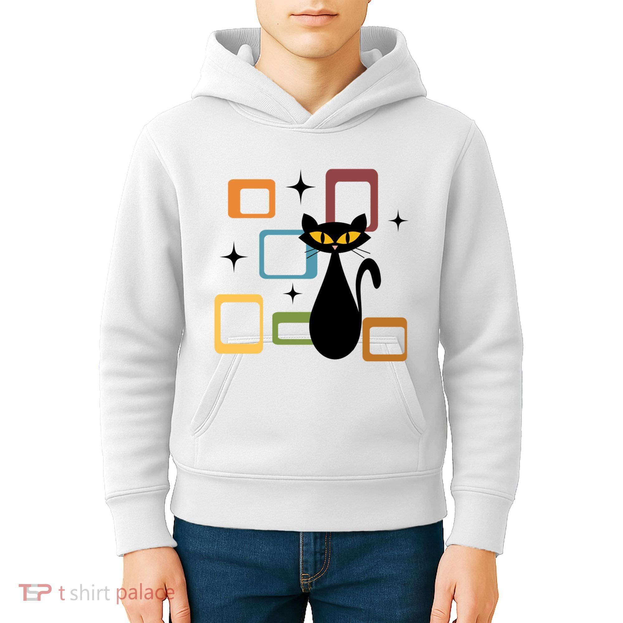 Mid Century Black Cat Kids Hoodie
