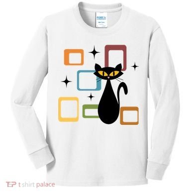 Mid Century Black Cat Kids Long Sleeve Shirt