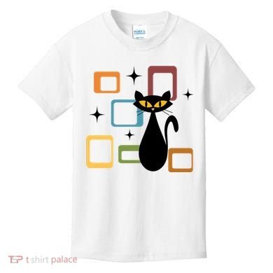 Mid Century Black Cat Kids T-Shirt