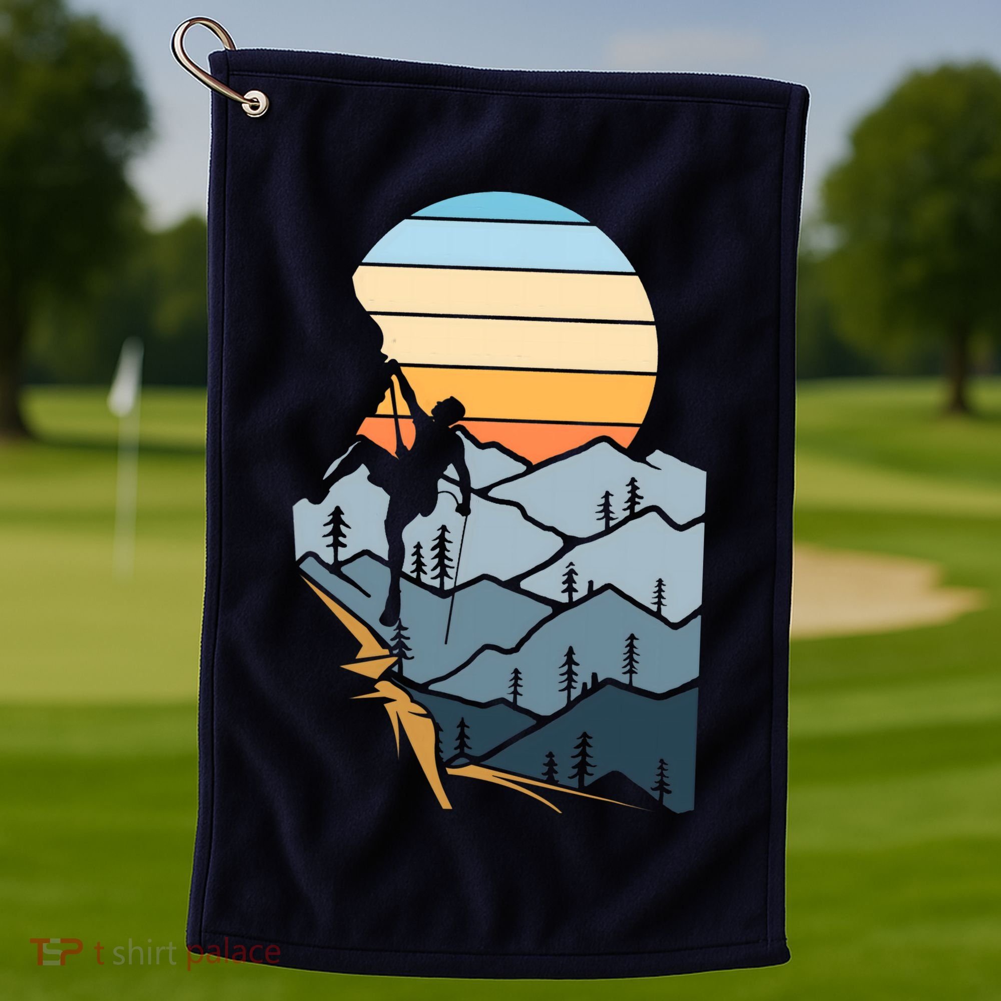 Mountain Climber Boulder Sports Hobby Retro Rock Climbing Golf Towel