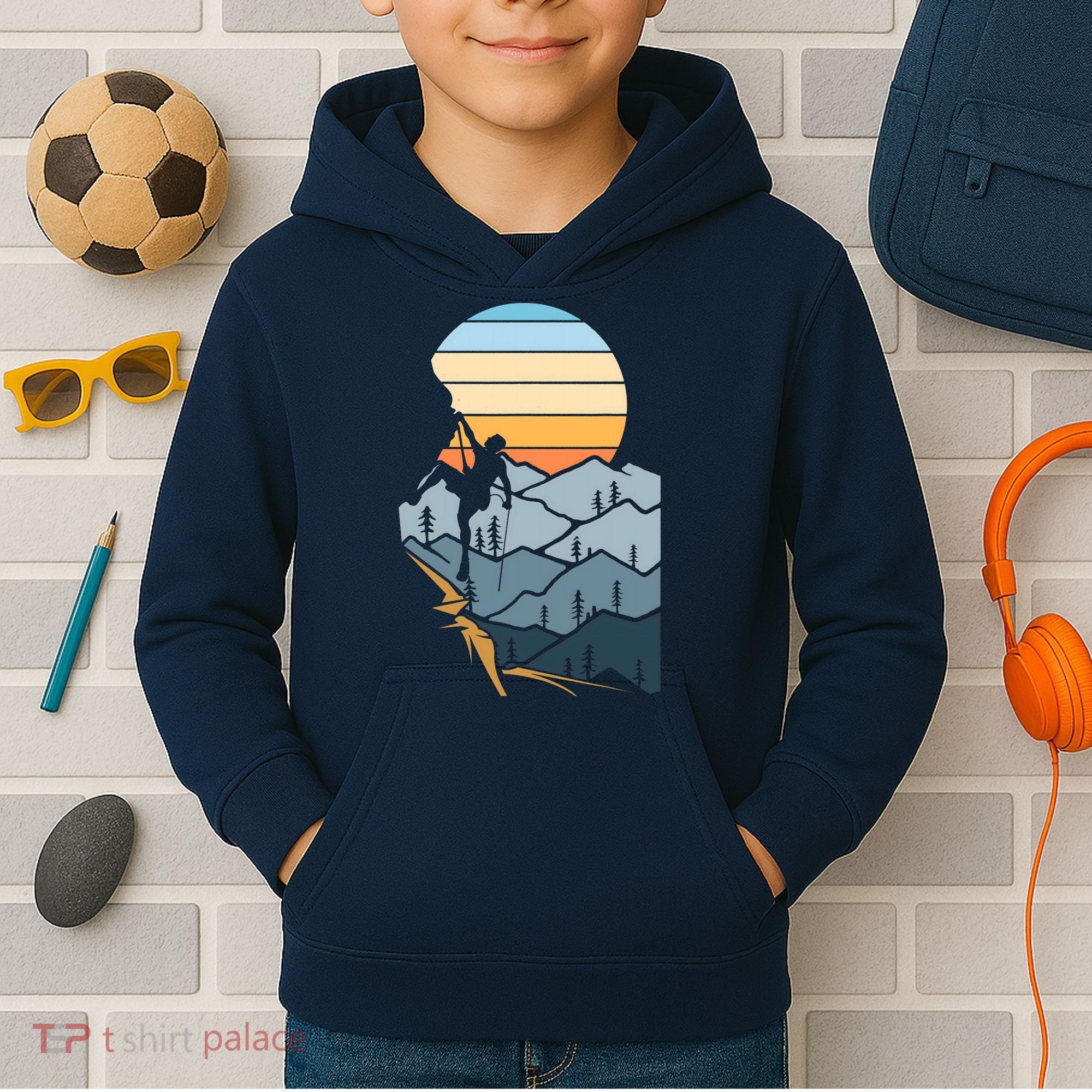 Mountain Climber Boulder Sports Hobby Retro Rock Climbing Kids Hoodie