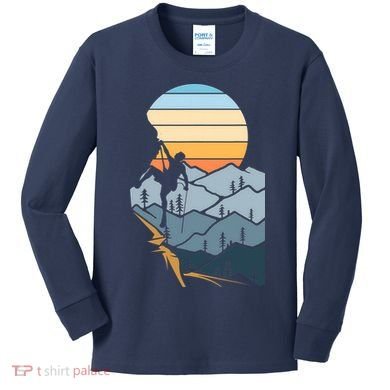 Mountain Climber Boulder Sports Hobby Retro Rock Climbing Kids Long Sleeve Shirt