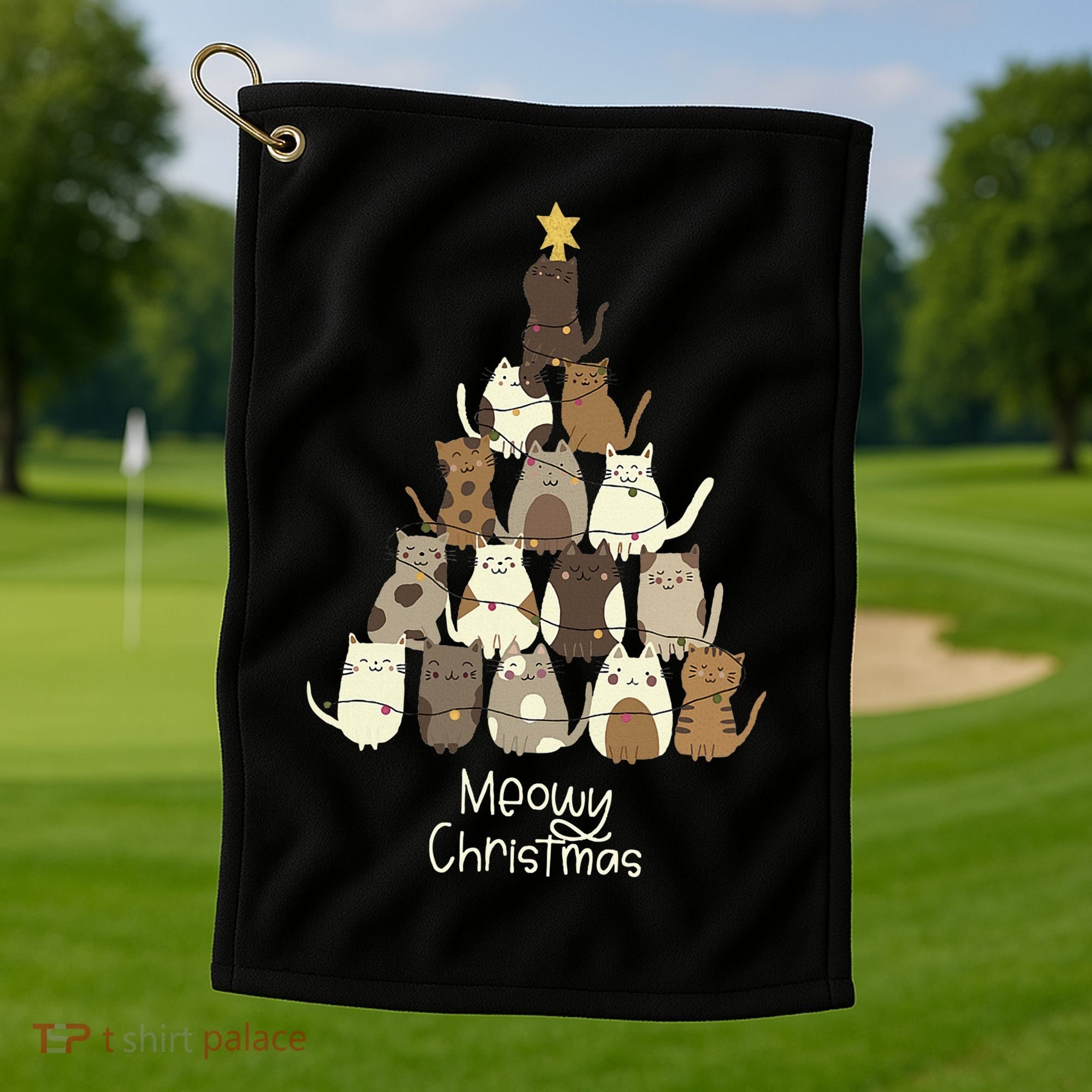 Meowy Christmas Cat Lover   Golf Towel