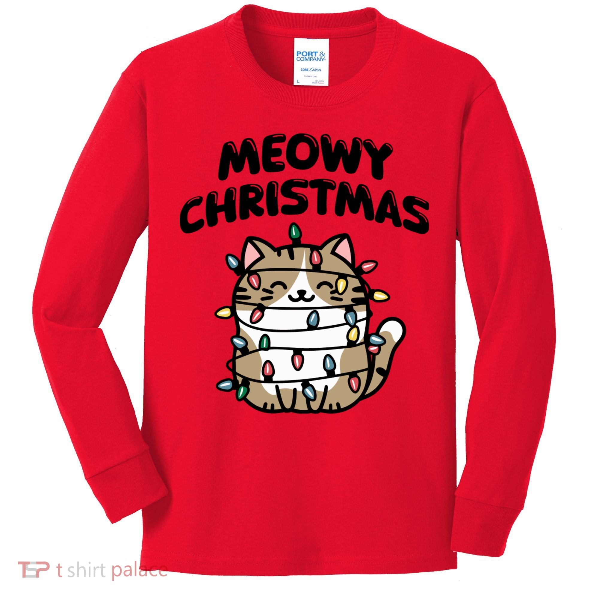 Meowy Christmas Christmas Cats Cat Lover Kids Long Sleeve Shirt