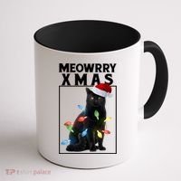 Meowy Christmas Cat With Lights And Santa Hat Coffee Mug thumb 1