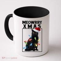 Meowy Christmas Cat With Lights And Santa Hat Coffee Mug thumb 0