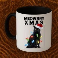 Meowy Christmas Cat With Lights And Santa Hat Coffee Mug thumb 2