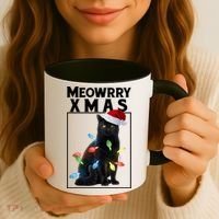 Meowy Christmas Cat With Lights And Santa Hat Coffee Mug thumb 3