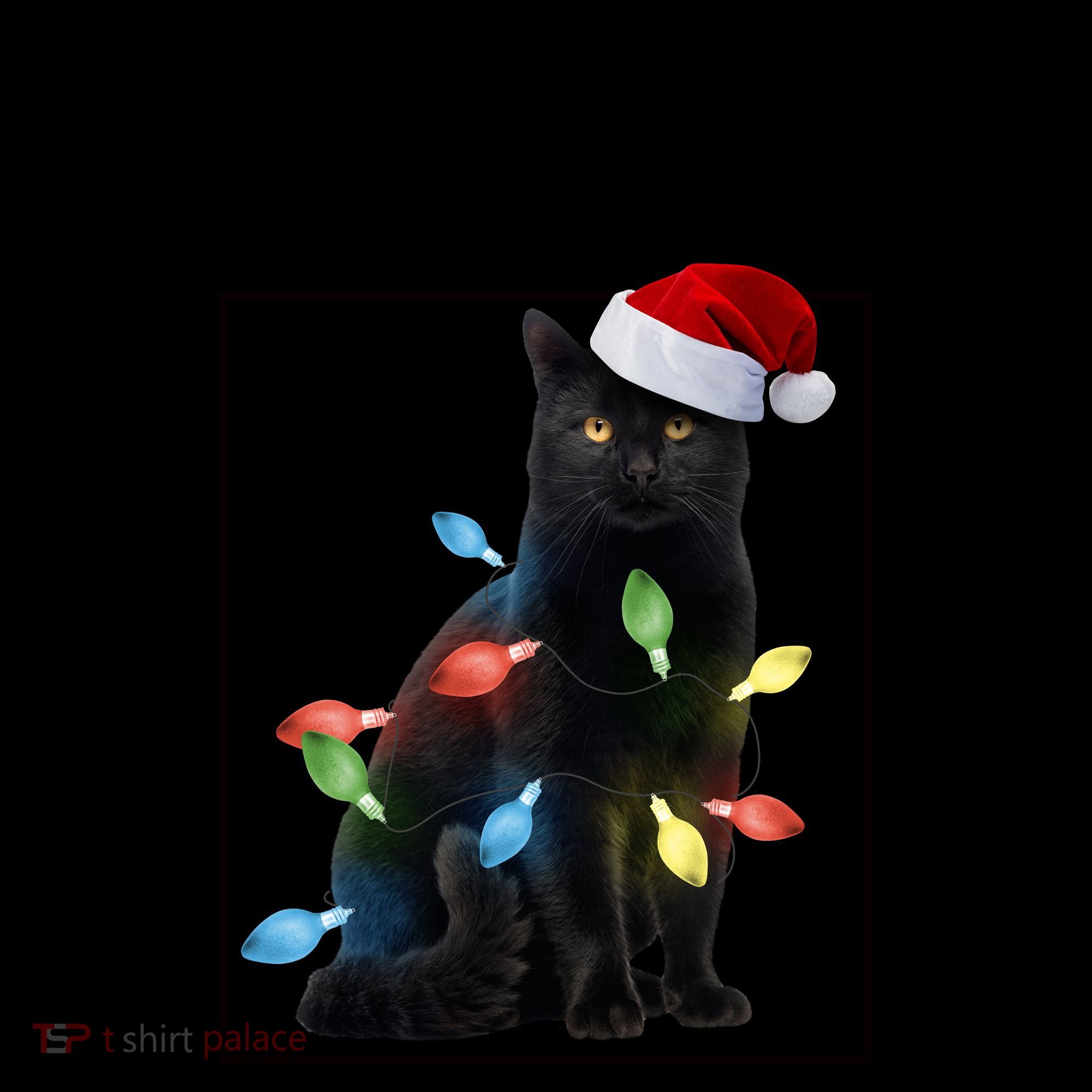 Meowy Christmas Cat With Lights And Santa Hat Coffee Mug