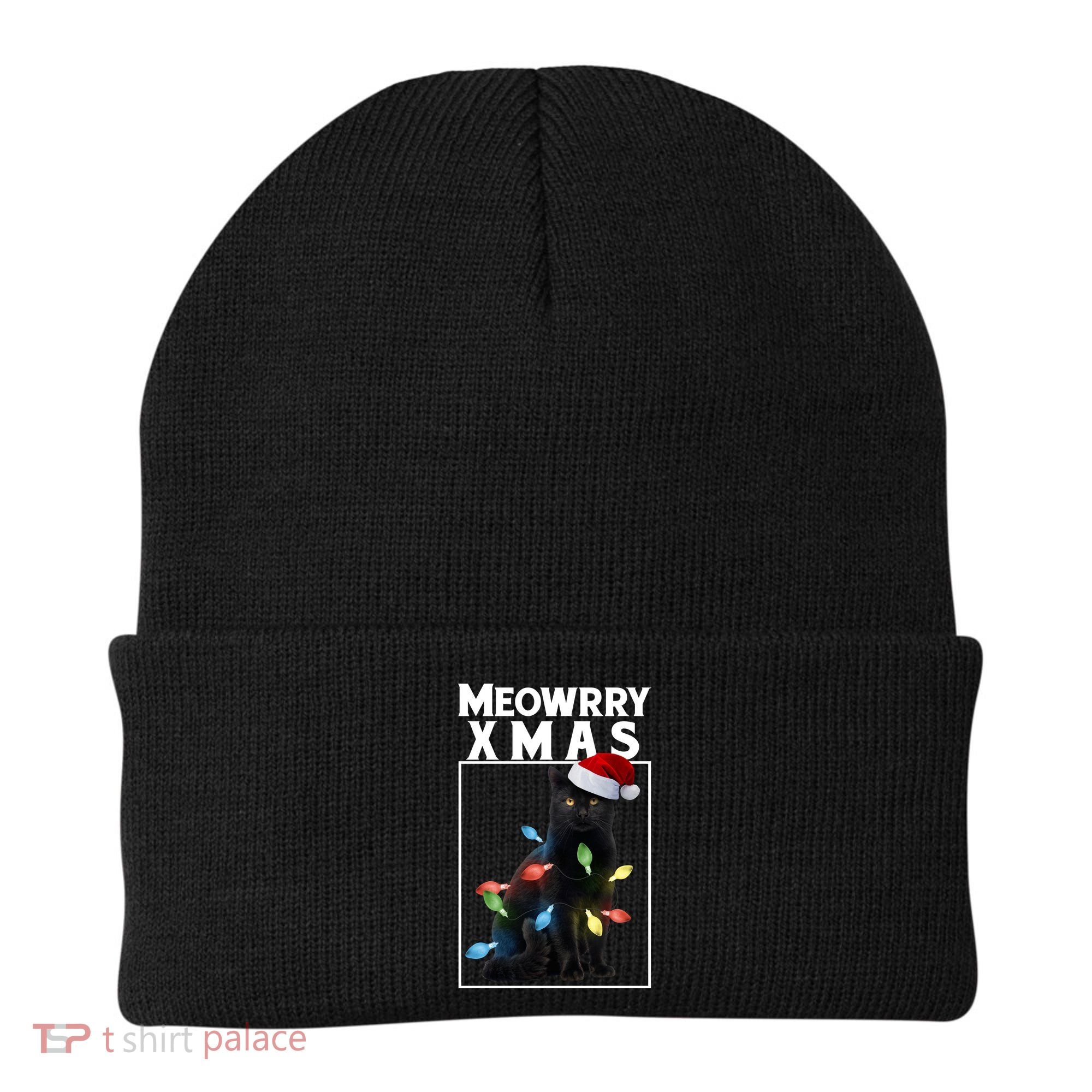 Meowy Christmas Cat With Lights And Santa Hat Beanie