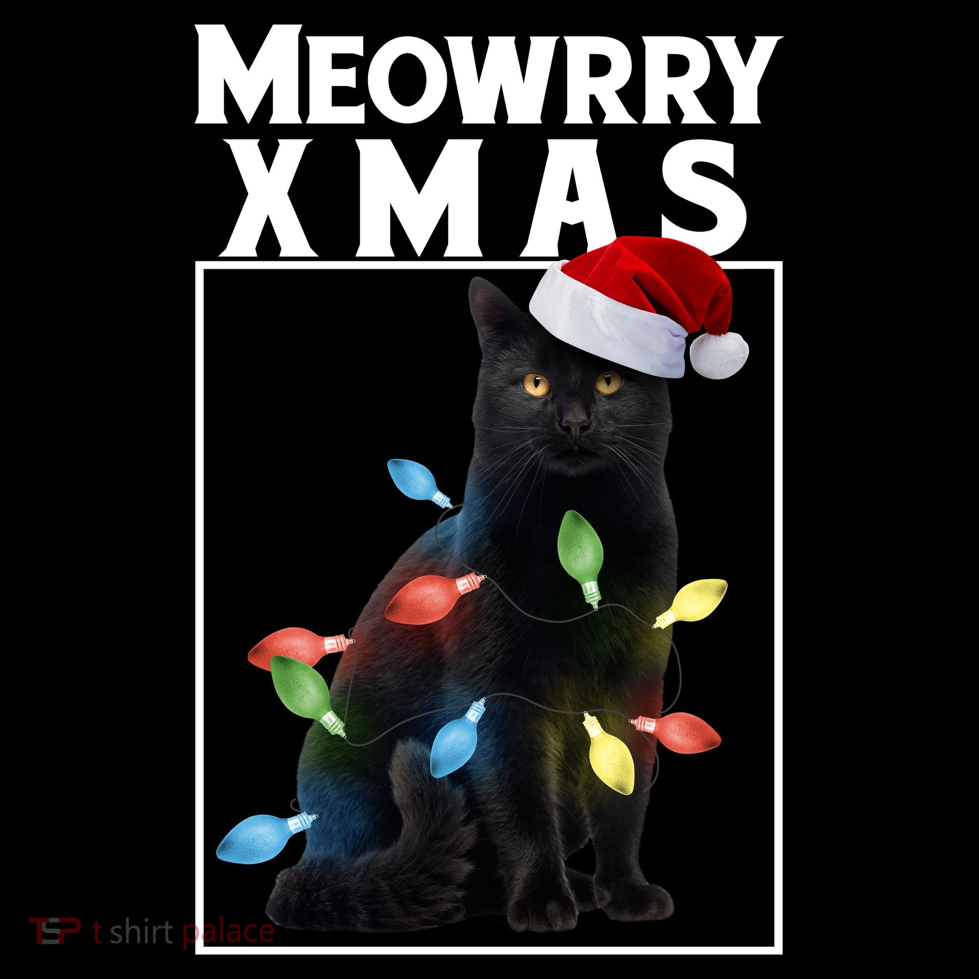 Meowy Christmas Cat With Lights And Santa Hat Women's Hoodie