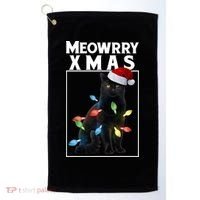Meowy Christmas Cat With Lights And Santa Hat Golf Towel thumb 0