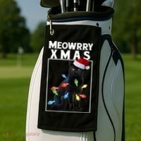 Meowy Christmas Cat With Lights And Santa Hat Golf Towel thumb 2