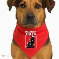 Meowy Christmas Cat With Lights And Santa Hat USA-Made Doggie Bandana thumb 1