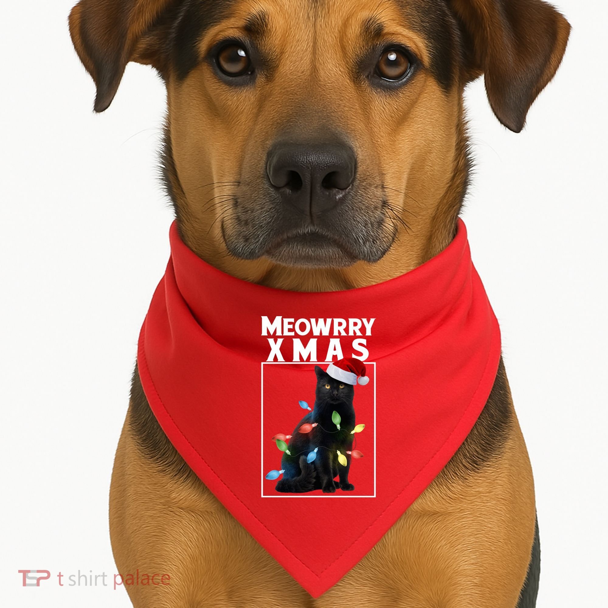 Meowy Christmas Cat With Lights And Santa Hat USA-Made Doggie Bandana