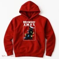 Meowy Christmas Cat With Lights And Santa Hat Hoodie thumb 0