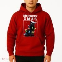 Meowy Christmas Cat With Lights And Santa Hat Hoodie thumb 2