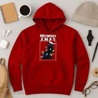 Meowy Christmas Cat With Lights And Santa Hat Hoodie thumb 3