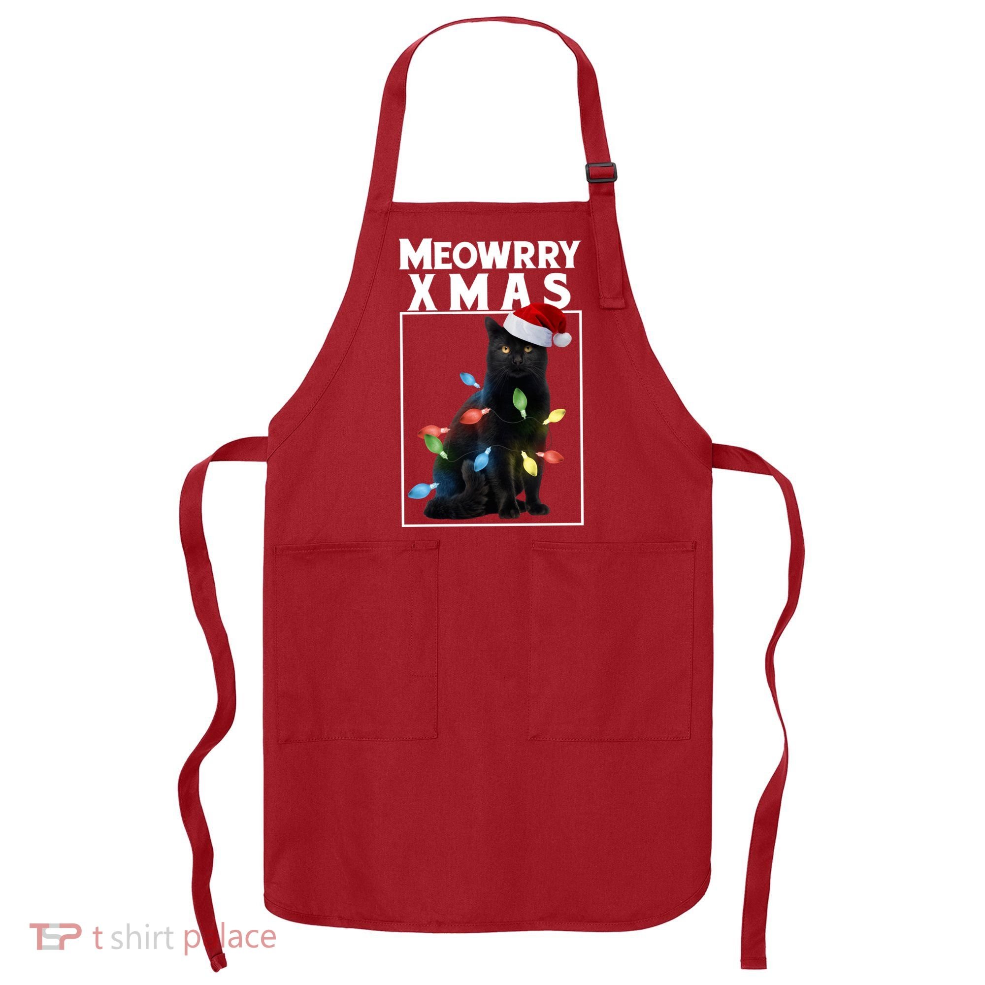 Meowy Christmas Cat With Lights And Santa Hat Apron