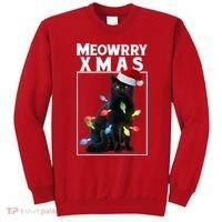 Meowy Christmas Cat With Lights And Santa Hat Sweatshirt thumb 0